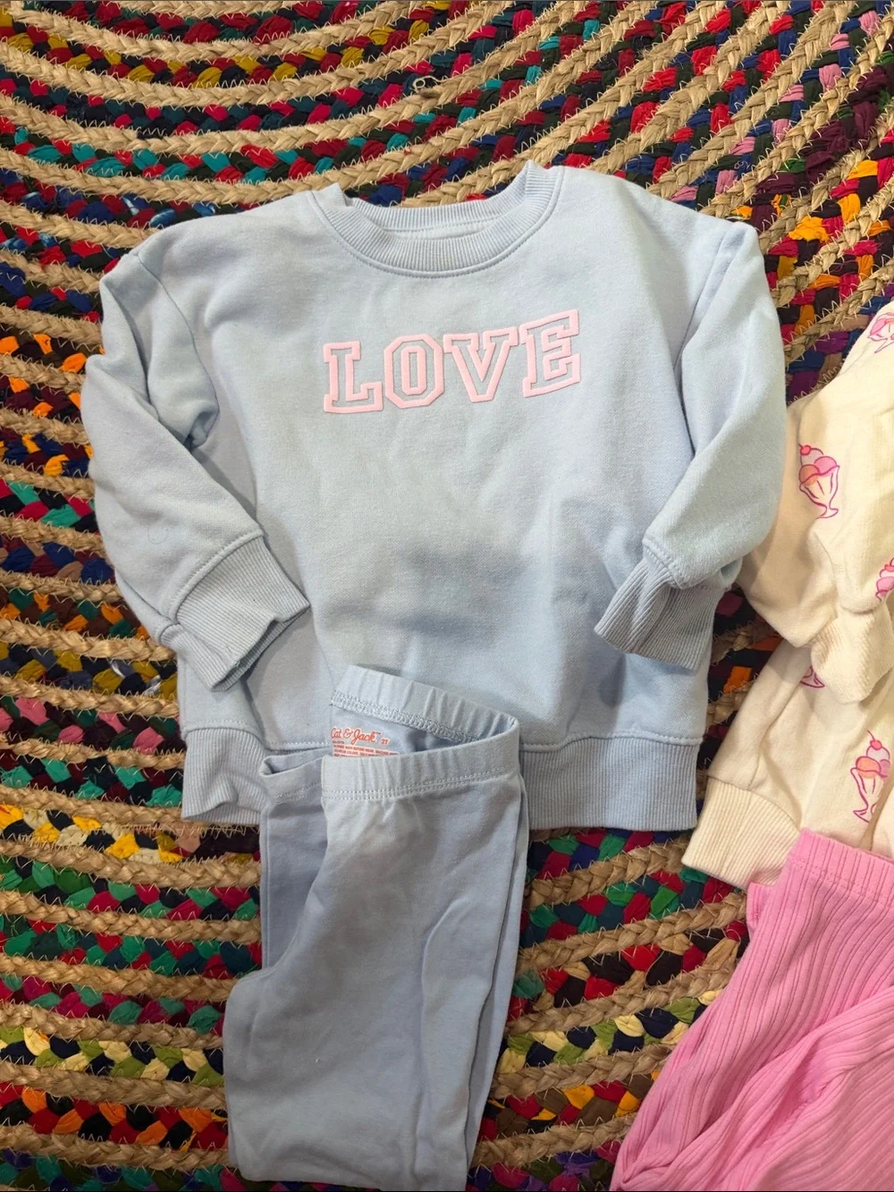 Cat & Jack Girls' 3-Pack Sweatshirt Sets in Pink, Light Blue & Cream -2T